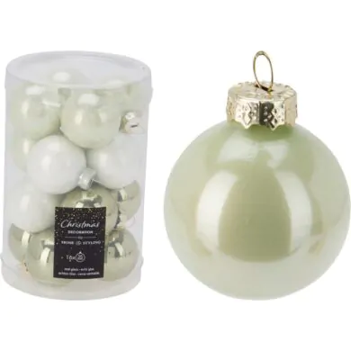 Набор из 16 стеклянных шаров, светло-зеленые перламутровые, 3.5 см