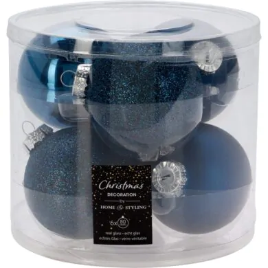 Набор из 6 стеклянных шаров, синие, 8 см