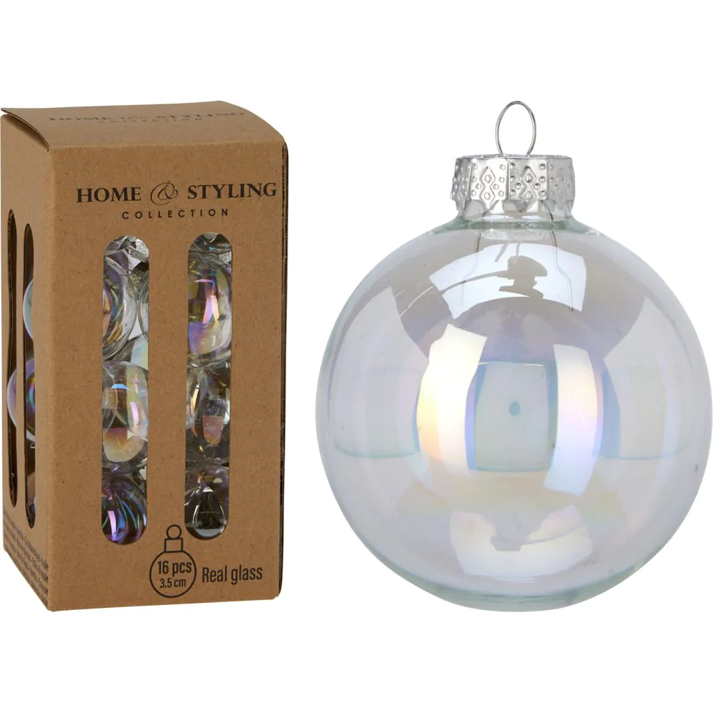 Набор ёлочных стеклянных шаров, 16 шт., перламутровые радужные, 3.5 см