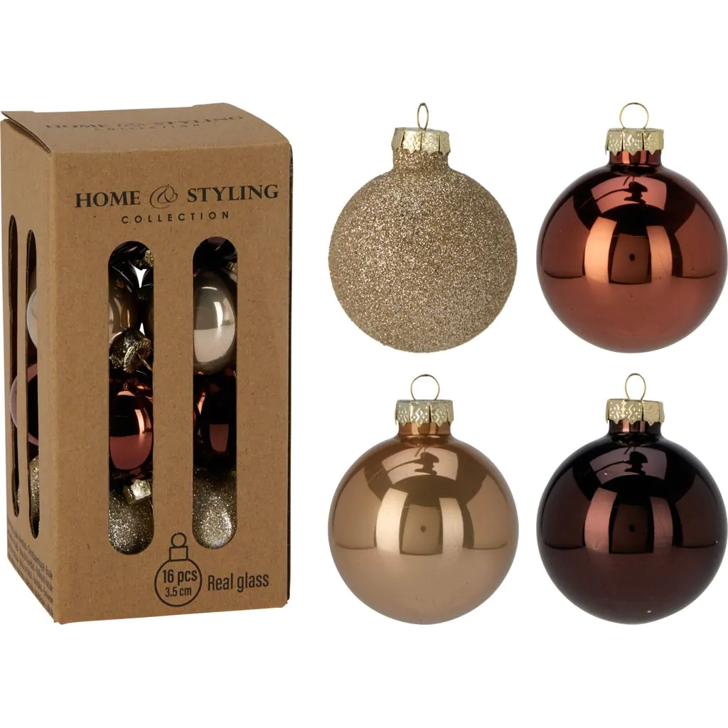 Набор ёлочных стеклянных шаров, 16 шт., коричневый, 3.5 см