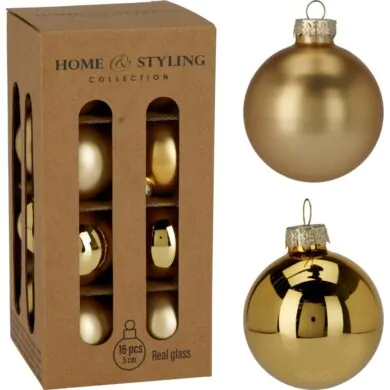 Набор ёлочных стеклянных шаров, 16 шт., золотой, 5 см