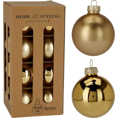 Набор ёлочных стеклянных шаров, 16 шт., золотой, 6 см
