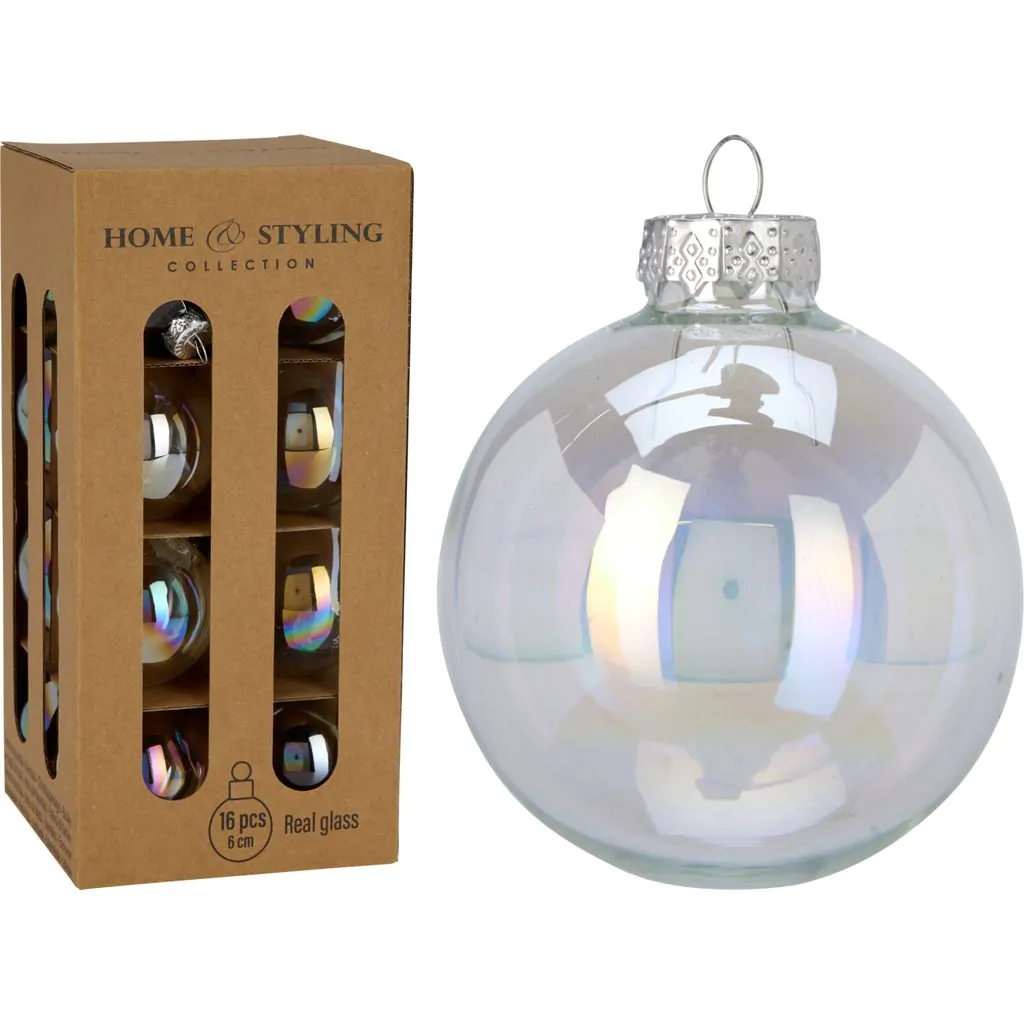 Набор ёлочных стеклянных шаров, 16 шт., перламутровые радужные, 6 см