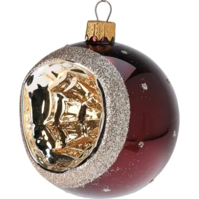 כדור זכוכית "פנס", בורדו עם זהב, 8 ס"מ