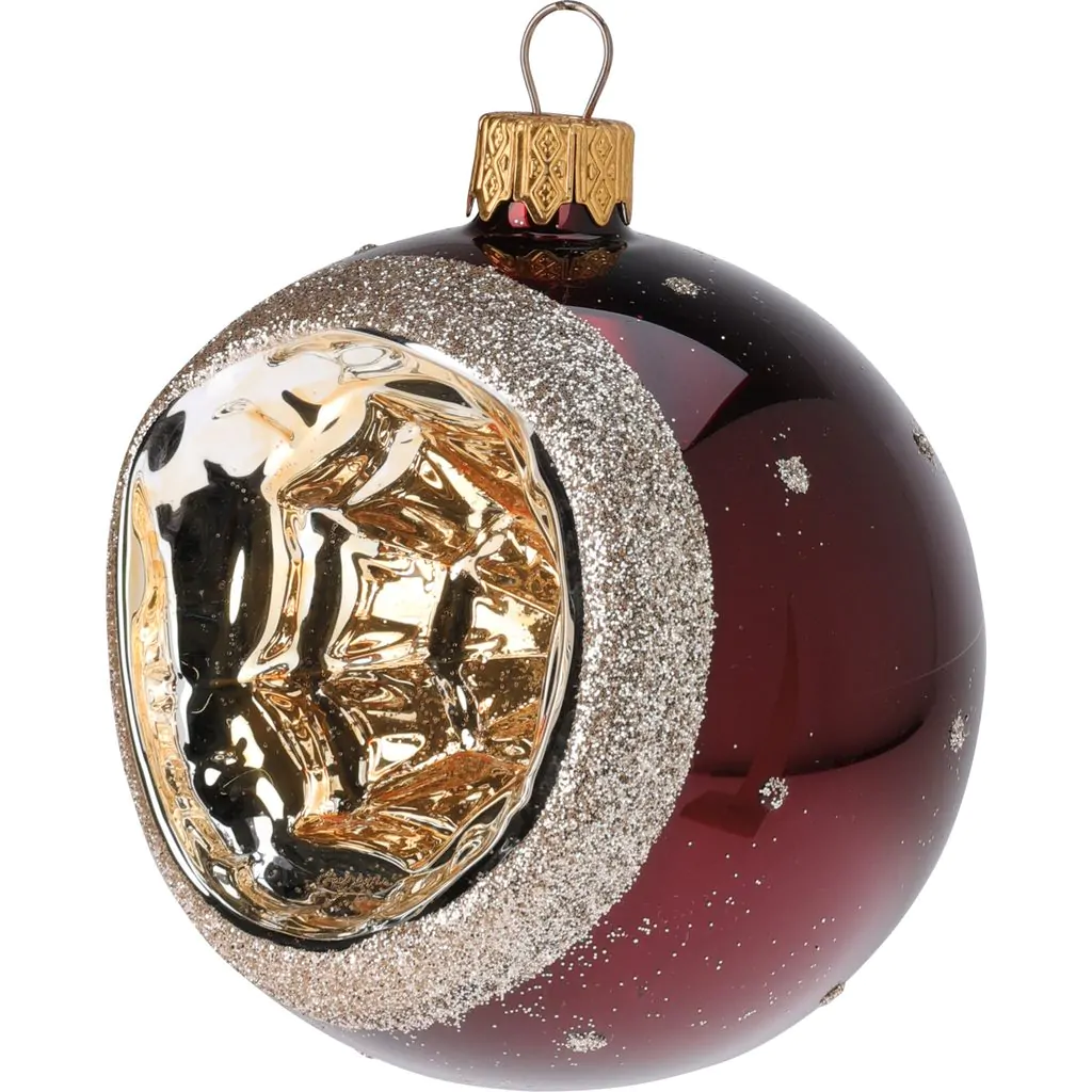 כדור זכוכית "פנס", בורדו עם זהב, 8 ס"מ