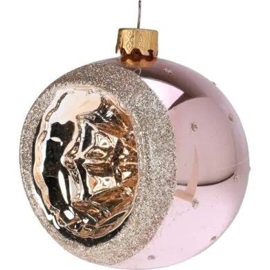 כדור זכוכית "פנס", ורוד עם זהב, 8 ס"מ