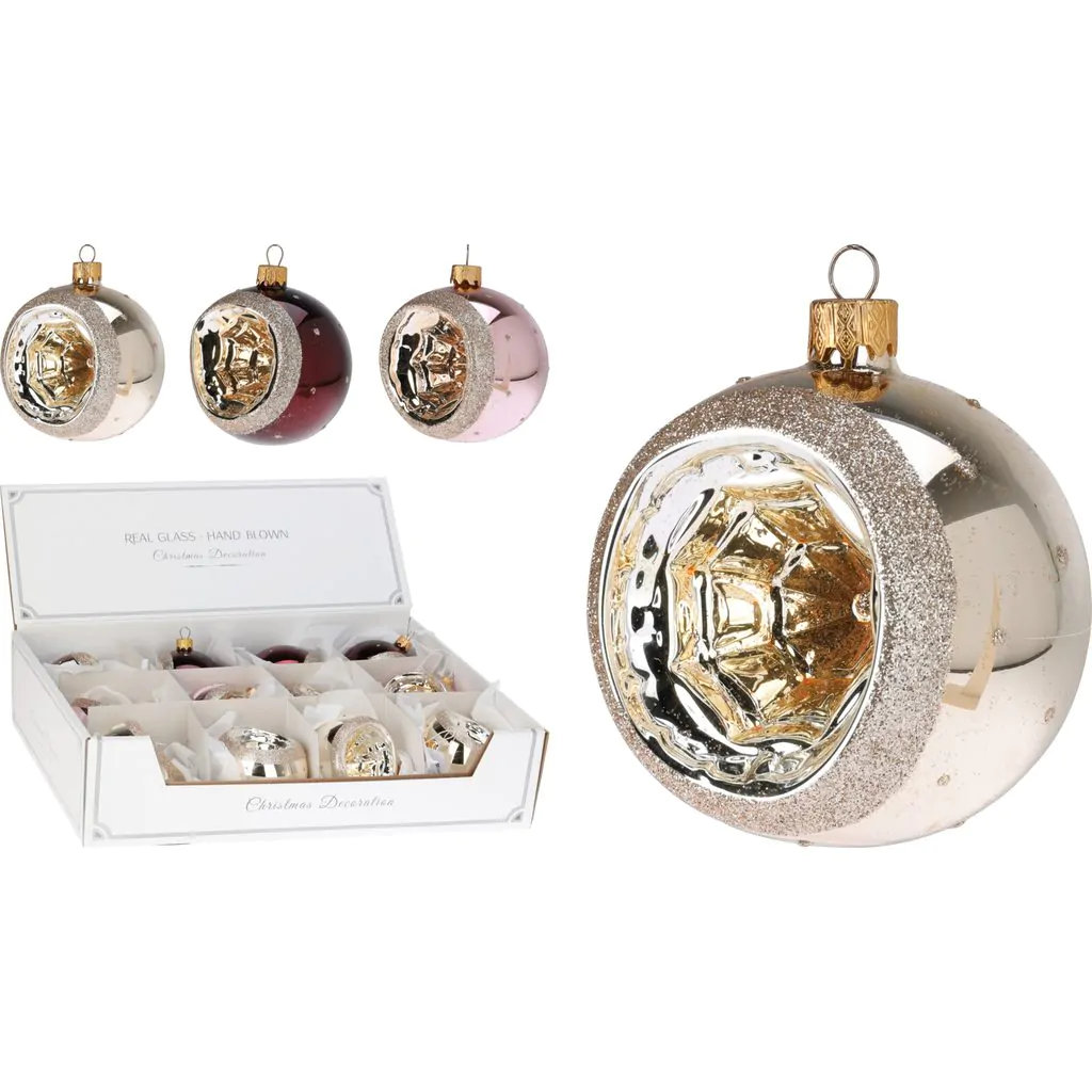 ⁦כדור זכוכית "פנס", בורדו עם זהב, 8 ס"מ⁩ – תמונה ⁦2⁩