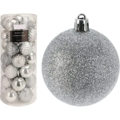 Набор ассорти ёлочных шаров пластиковые, серебряные, 35 шт., 6 см