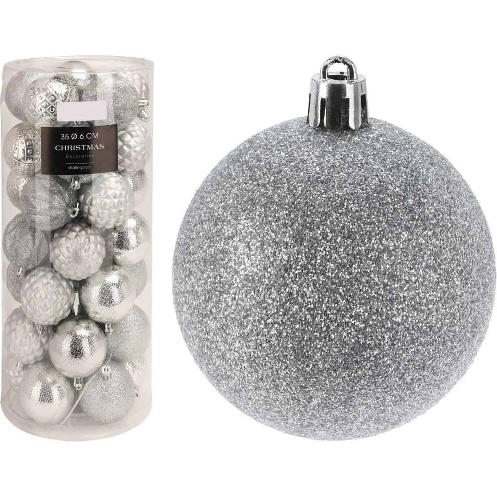 Набор ассорти ёлочных шаров пластиковые, серебряные, 35 шт., 6 см