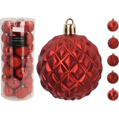 Набор ассорти ёлочных шаров пластиковые, красные, 35 шт., 6 см