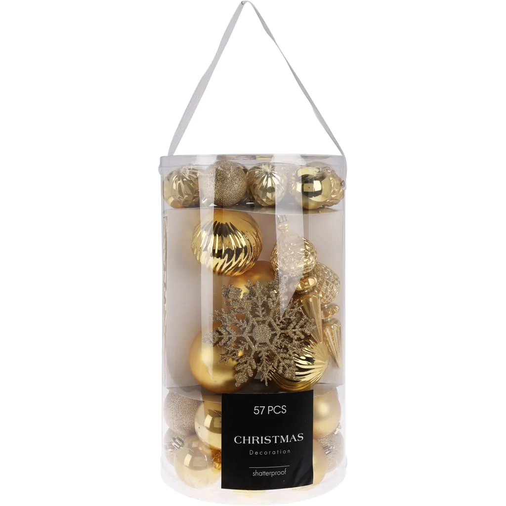 סט קישוטי עץ חג המולד, 57 יחידות, זהב, מגוון