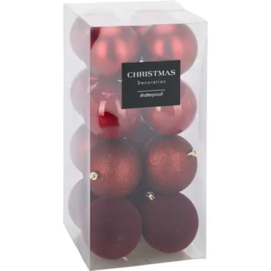 Набор ёлочных шаров пластиковые,16 шт., темно-красные, 8 см