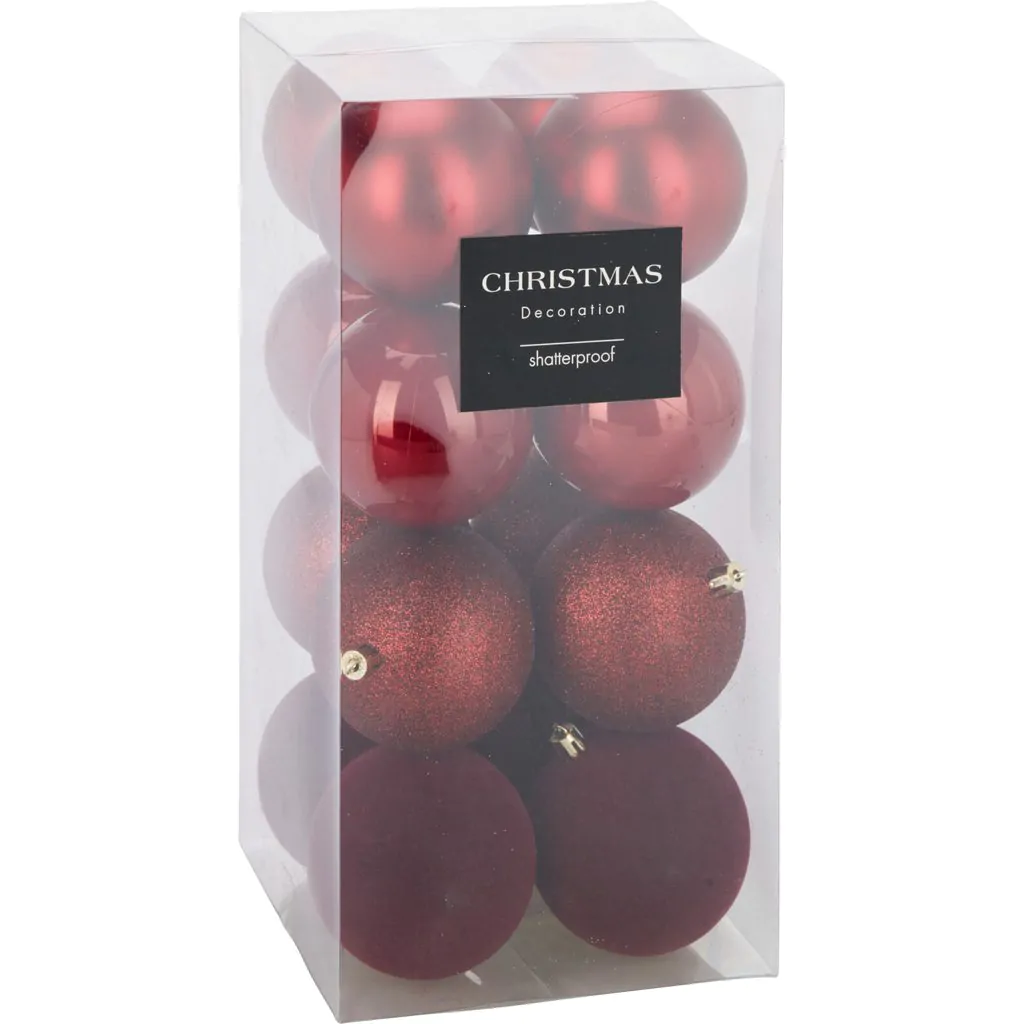 Набор ёлочных шаров пластиковые,16 шт., темно-красные, 8 см