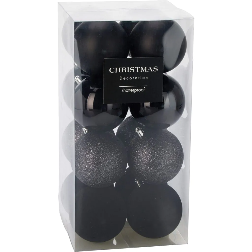 Набор ёлочных шаров пластиковые,16 шт., чёрные, 8 см