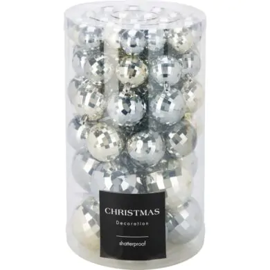 Набор ёлочных шаров диско пластиковые, серебряные,  64 шт., 4-8 см