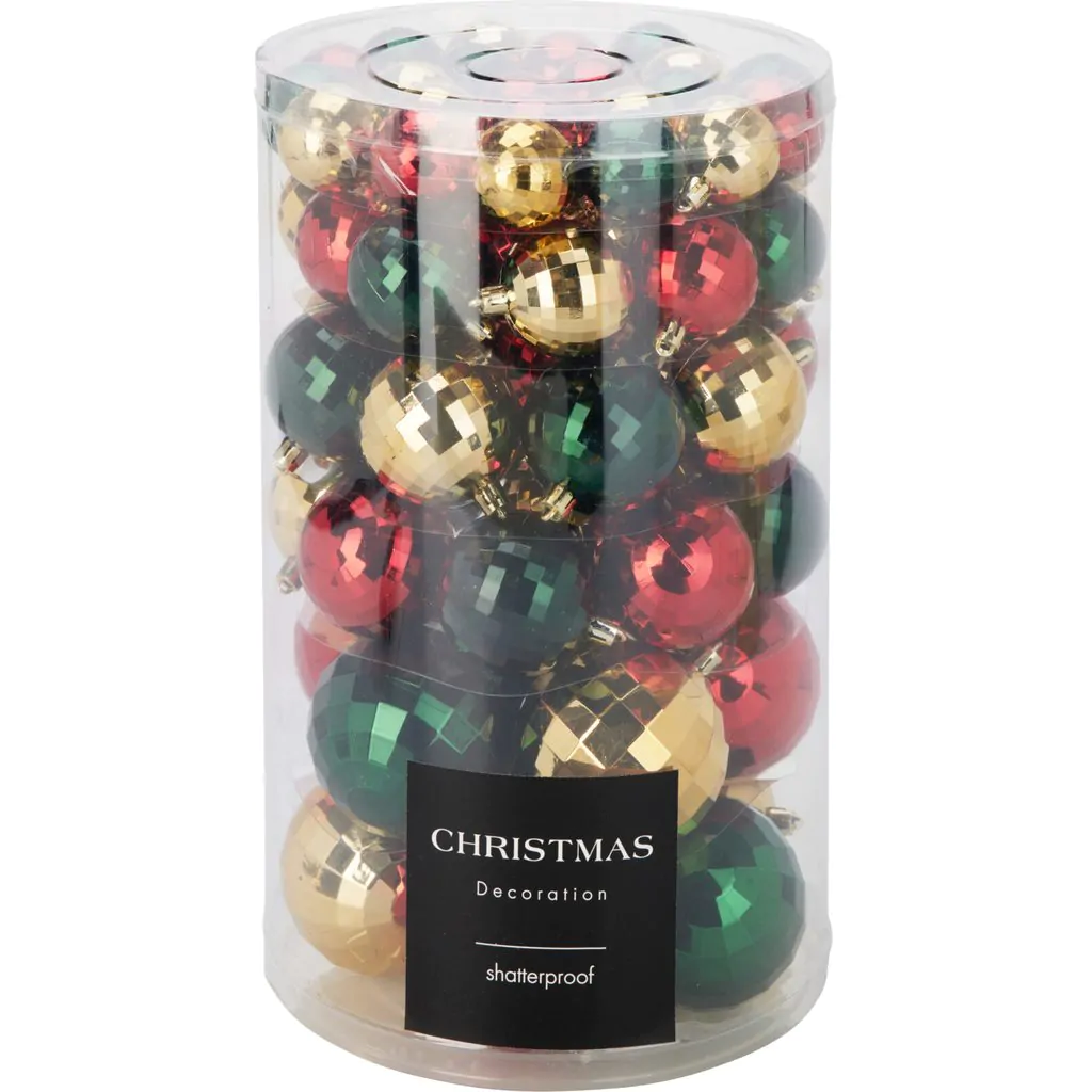 Набор ёлочных шаров диско пластиковые, красные, золотые, зелёные, 64 шт., 4-8 см