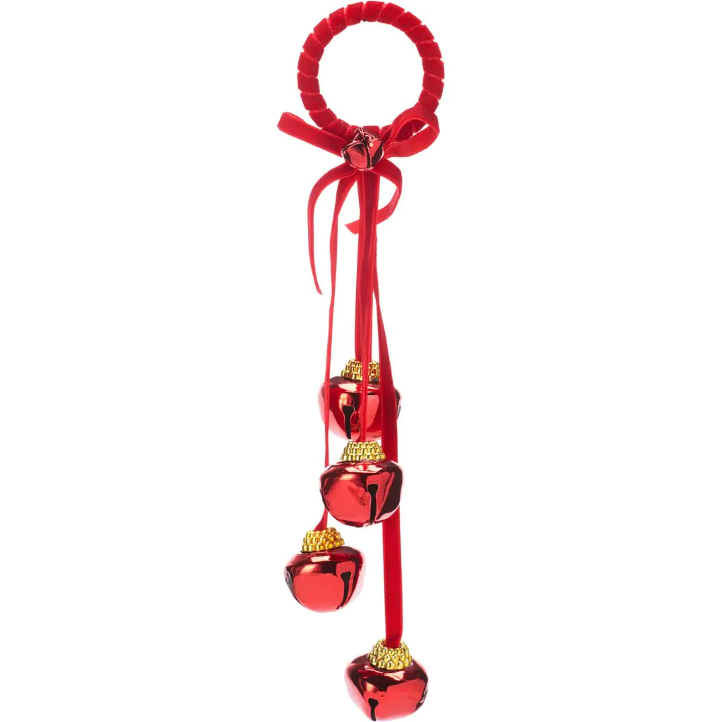 Подвеска металлические колокольчики на ленте, красные