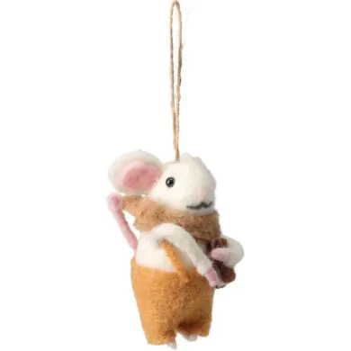 Ёлочное украшение мышь с книгой войлочная, белая, 14 см