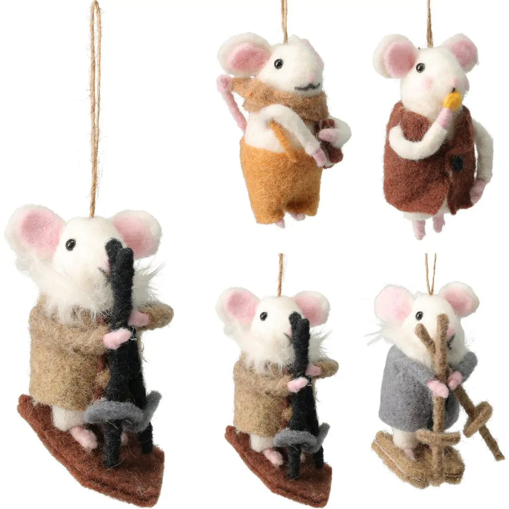 Ёлочное украшение мышь с печенькой войлочная, белая, 14 см — изображение 3