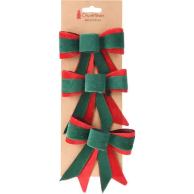 Набор из 3 бантов, тканевые, зелёно-красные, 11 см