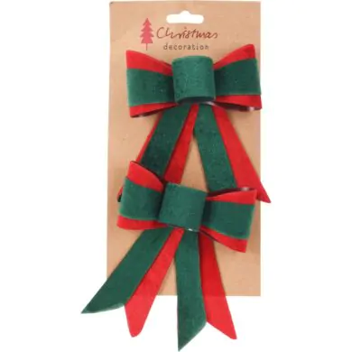 Набор из 2 бантов, тканевые, зелёно-красные, 14 см