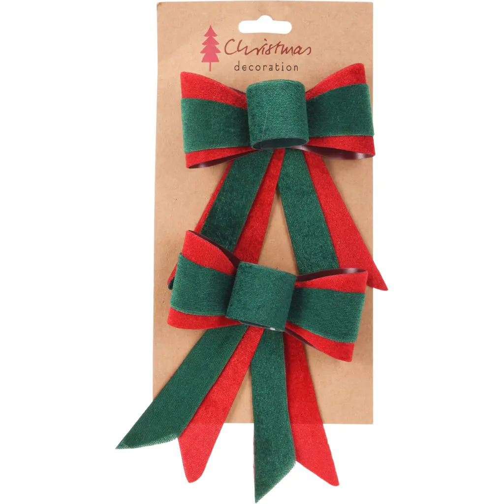 Набор из 2 бантов, тканевые, зелёно-красные, 14 см